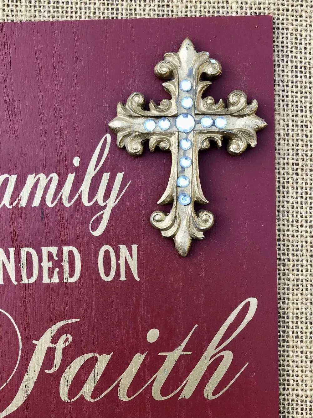Faith & Family Wall Sign - Burgundy and Gold